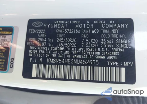 2022 Hyundai Palisade Limited z USA, uszkodzony, nr VIN KM8R54HE3NU452665